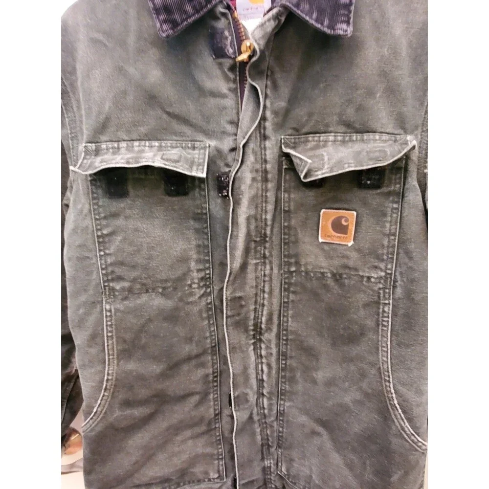 Vintage Carhartt C26 MOS Moss Green Arctic Quilt Lined Work Jacket Coat Small S